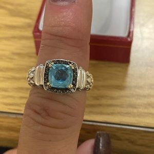 Blue Topaz and Chocolate Diamond ring